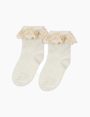 Image of Wool Pointelle Socks in Beige.