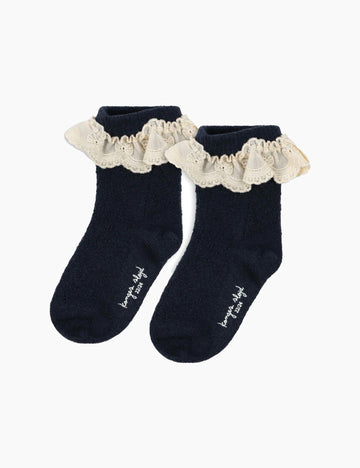 Image of Wool Pointelle Socks in Navy.