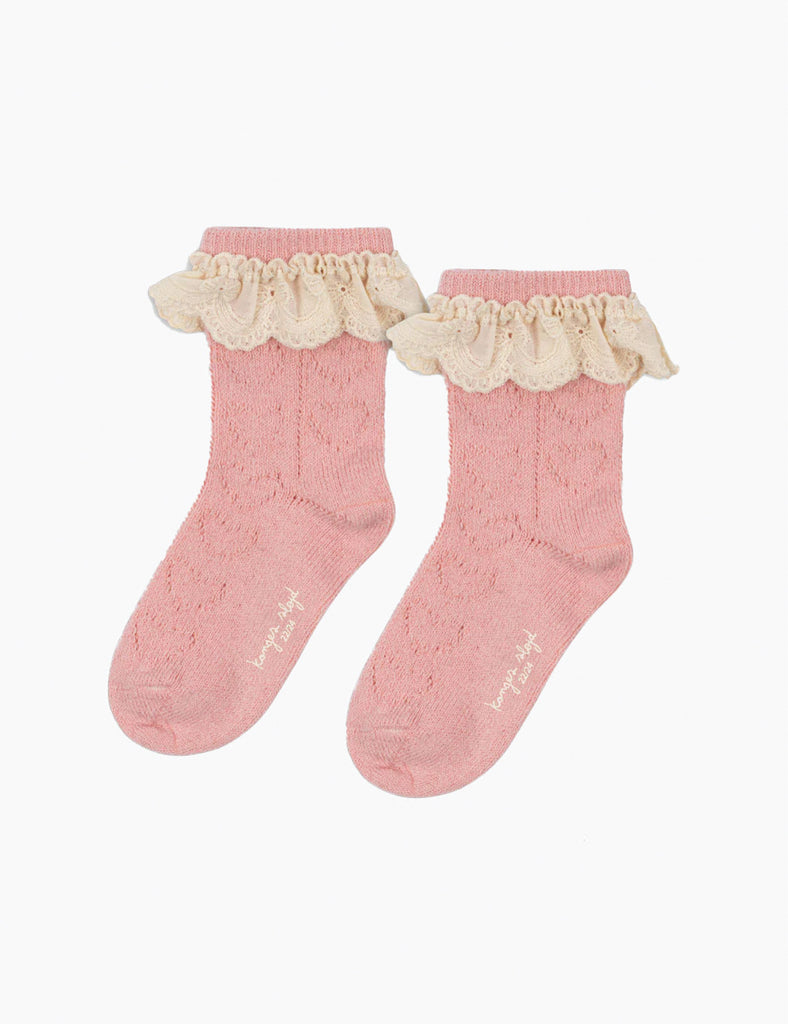 Image of Wool Pointelle Socks in Rose.