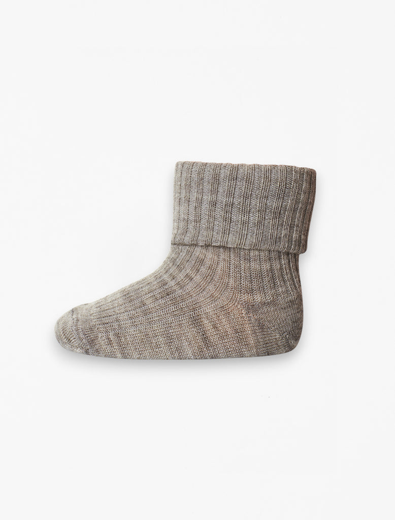 Wool Rib Baby Socks in Brown Melange flat lay image.