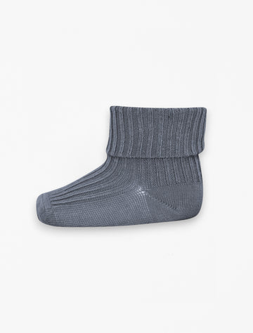 Wool Rib Baby Socks in Stone Blue flat lay image.