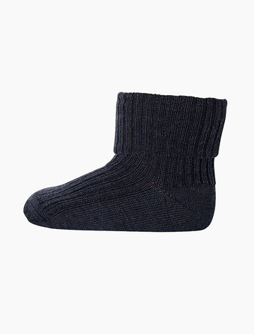 Image of Wool Rib Sock in Denim Melange.