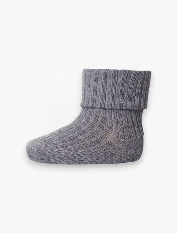 Wool Rib Socks in Grey Melange flat lay image.