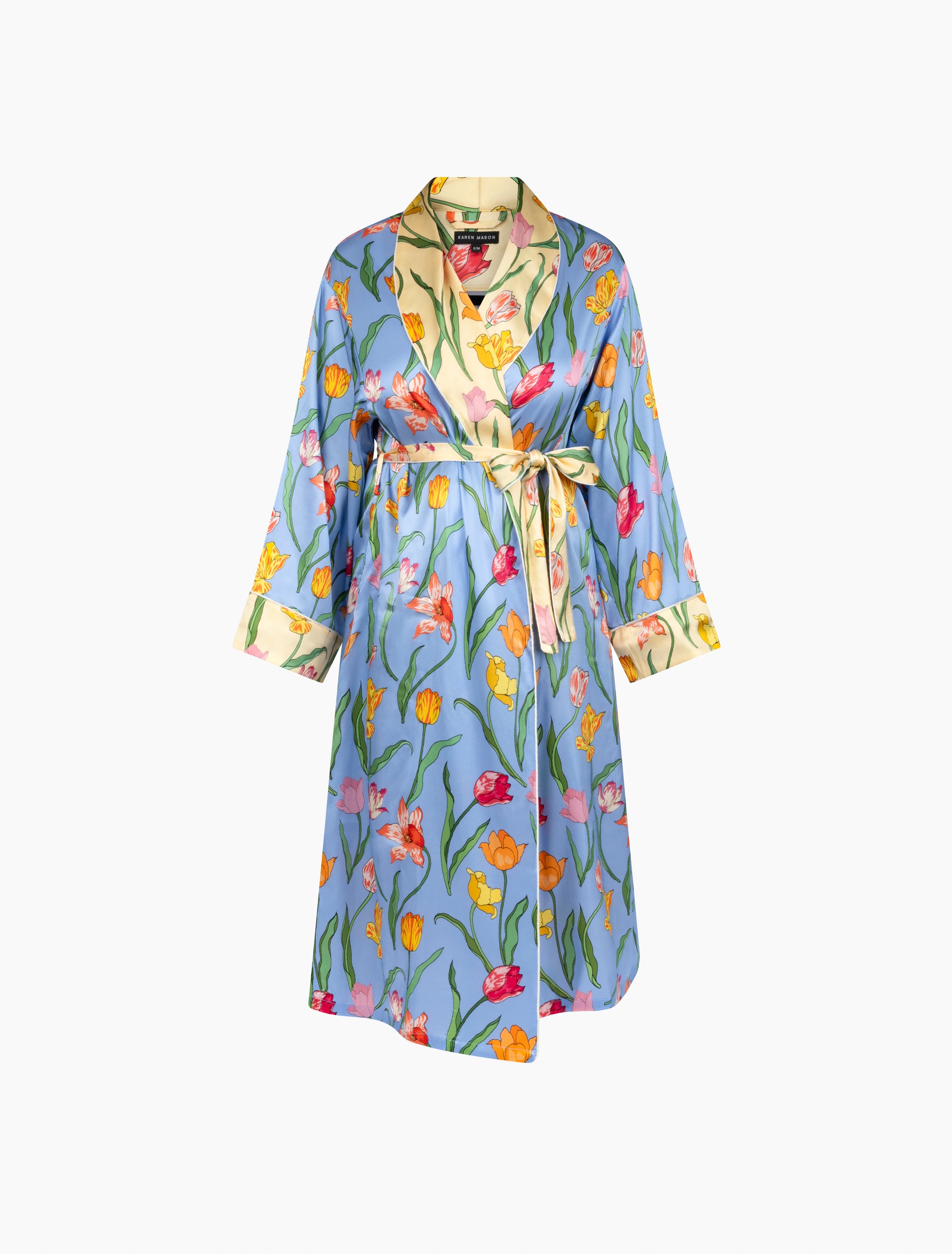 Women's Silk Robe in Blue Tulips – Spilled Milk