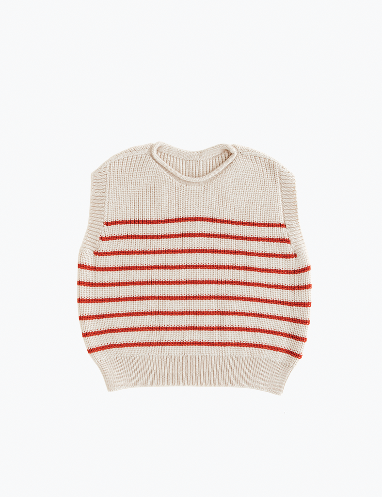 Knitted vest with red stripes on a white background