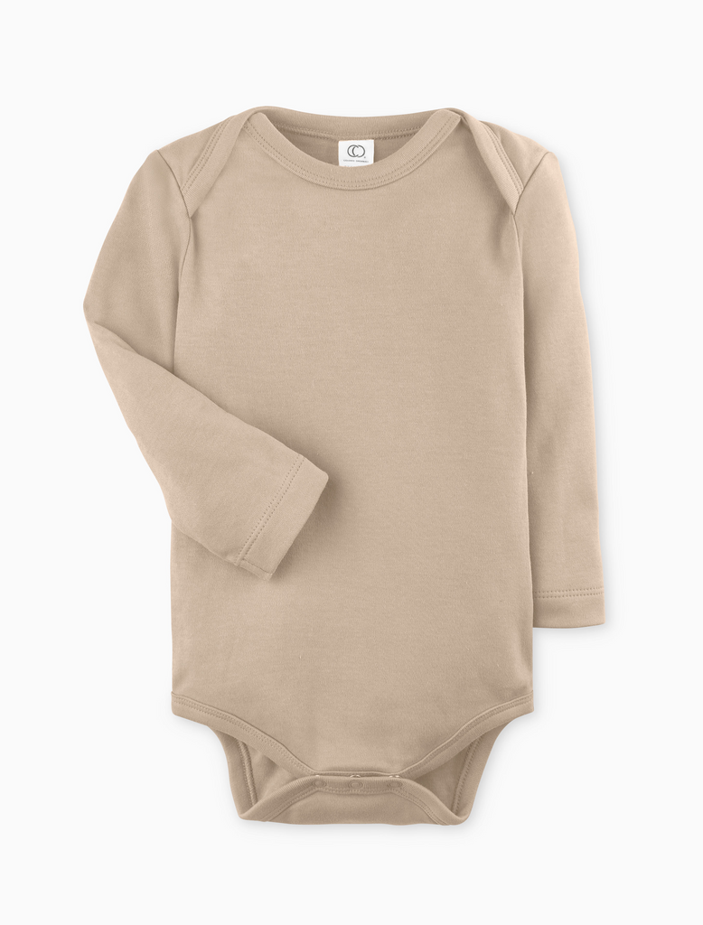 Colored Organics Classic Long Sleeve Onesie in Clay flat lay image.
