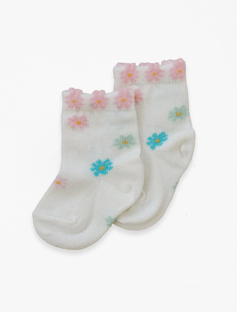 Summertime Coco Sock in Daisy print flat image.