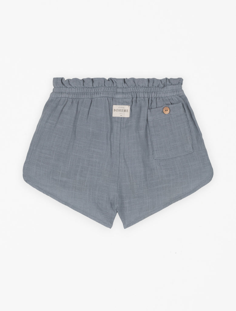 Georgette Shorts in Grey Blue flat lay image.