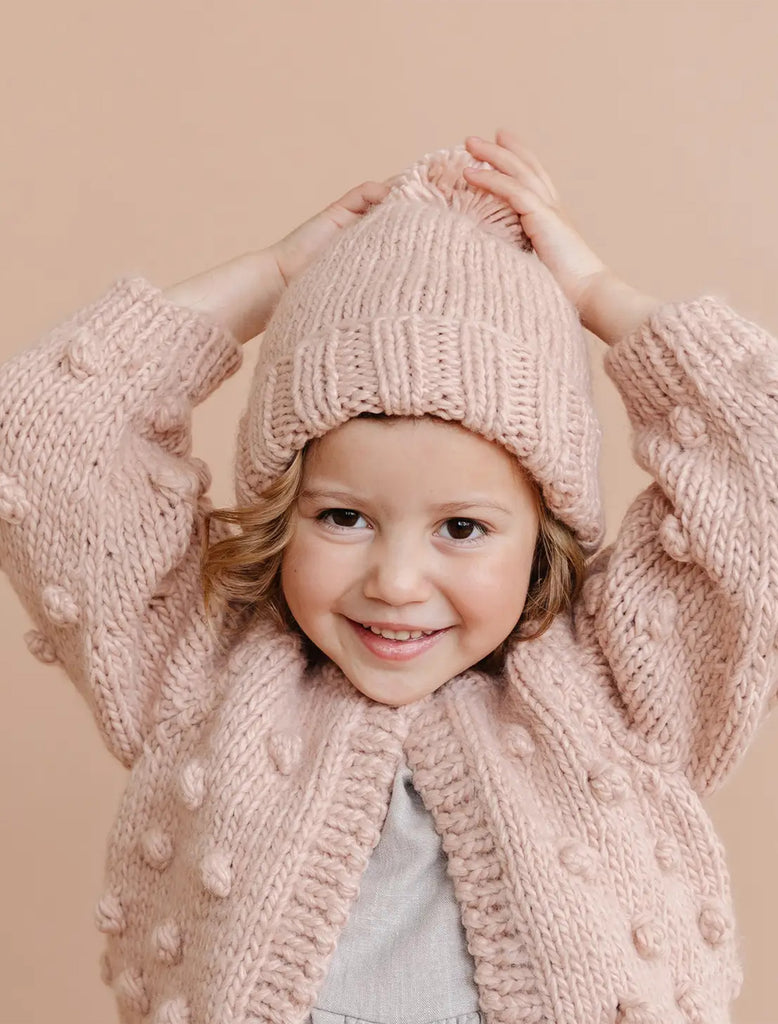 The Blueberry Hill Popcorn Cardigan in Blush lifestyle image