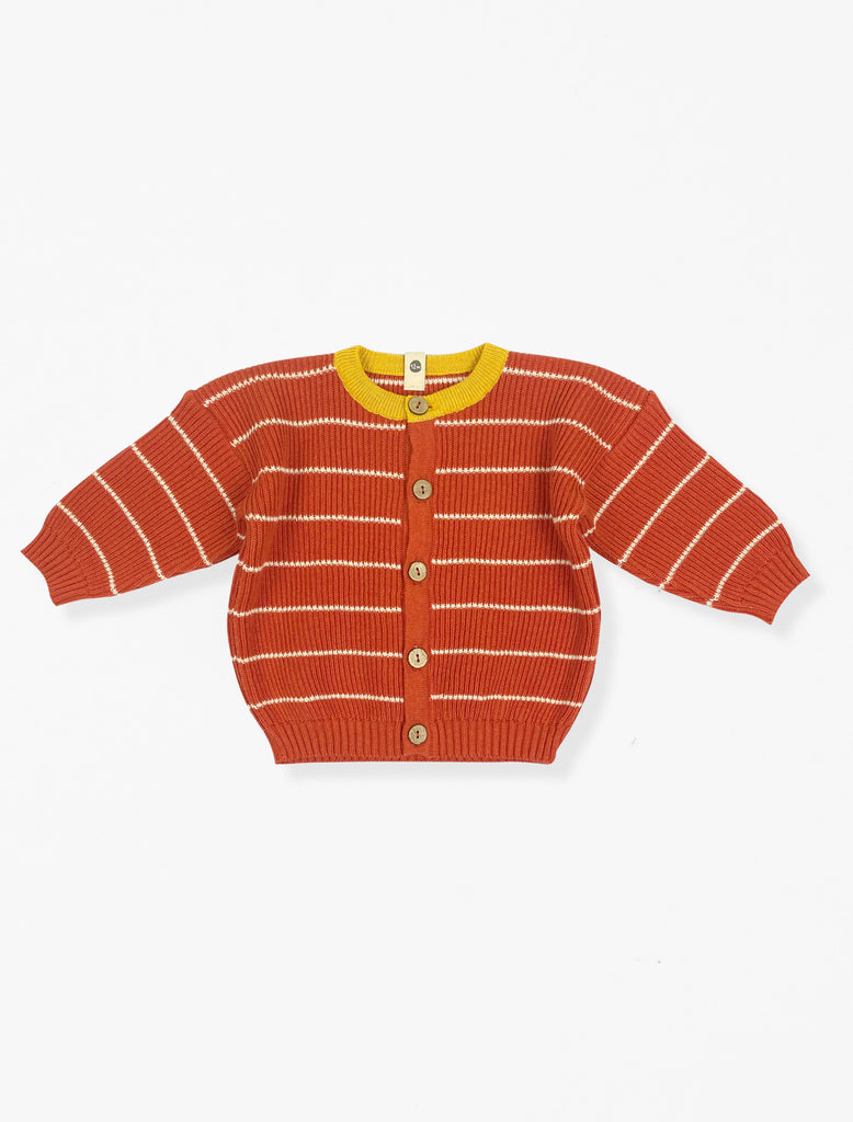 Sunny Striped Cardigan in Tortoise Red flat image.
